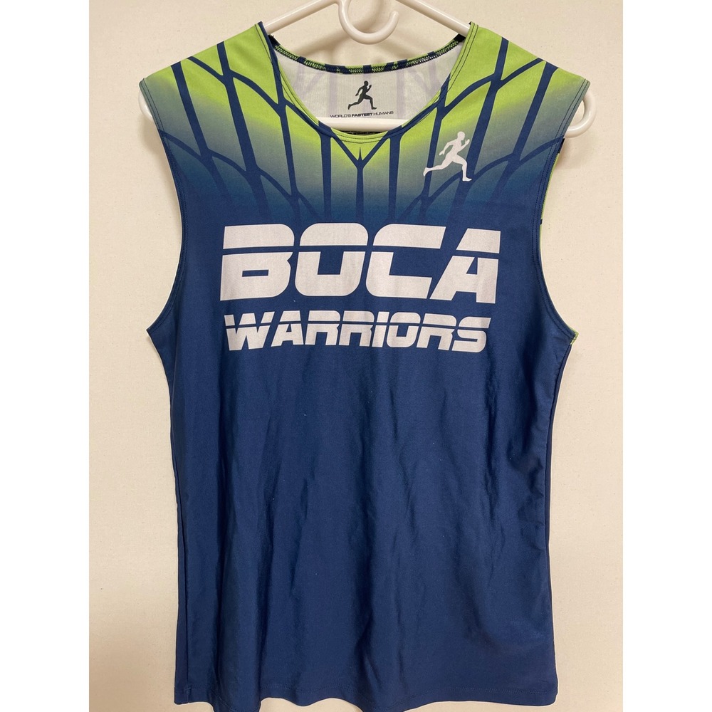 Worlds Fastest Humans Boca Warriors Track Singlet Navy Green Mens Large